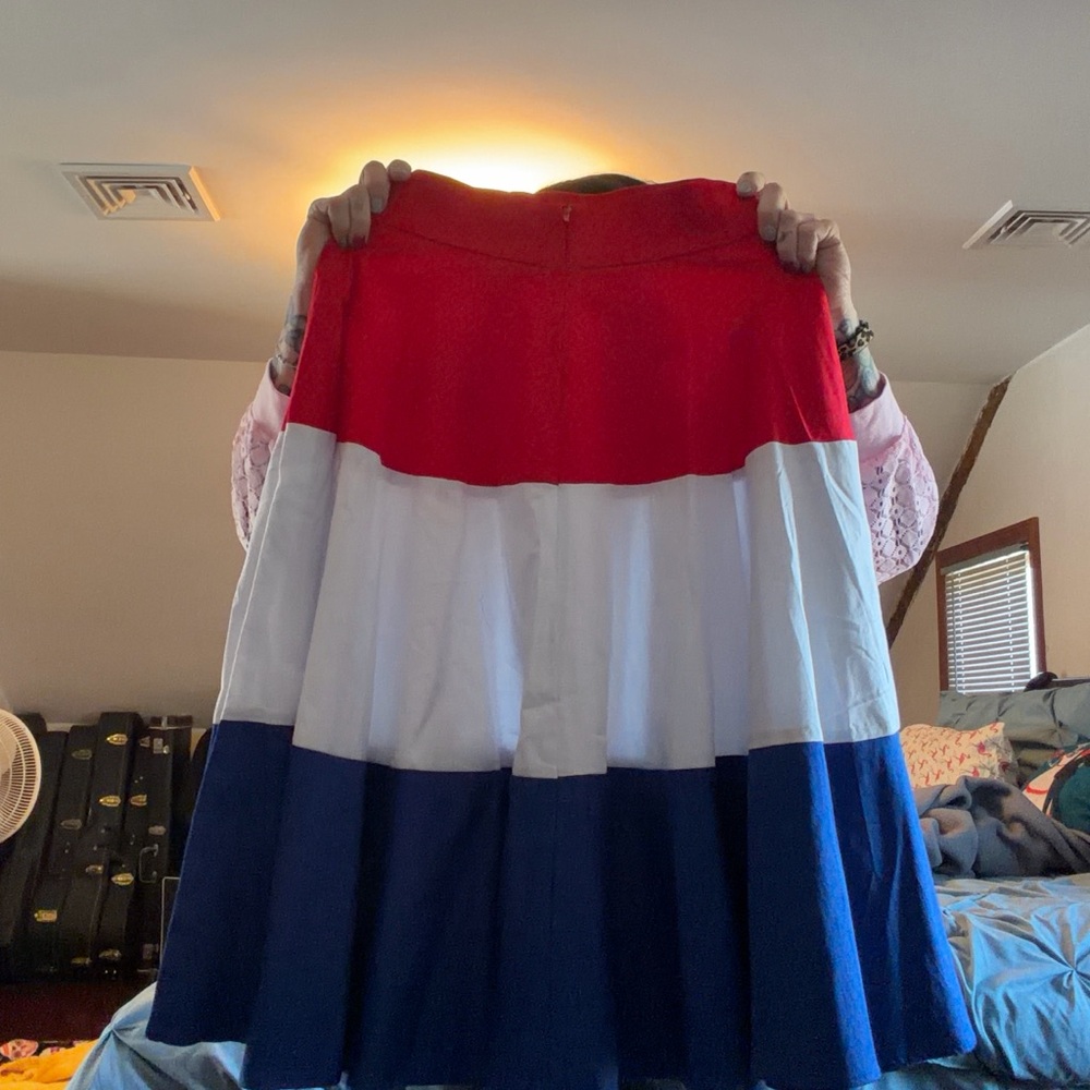 Tricolor Pleated Midi Skirt - Red White Blue